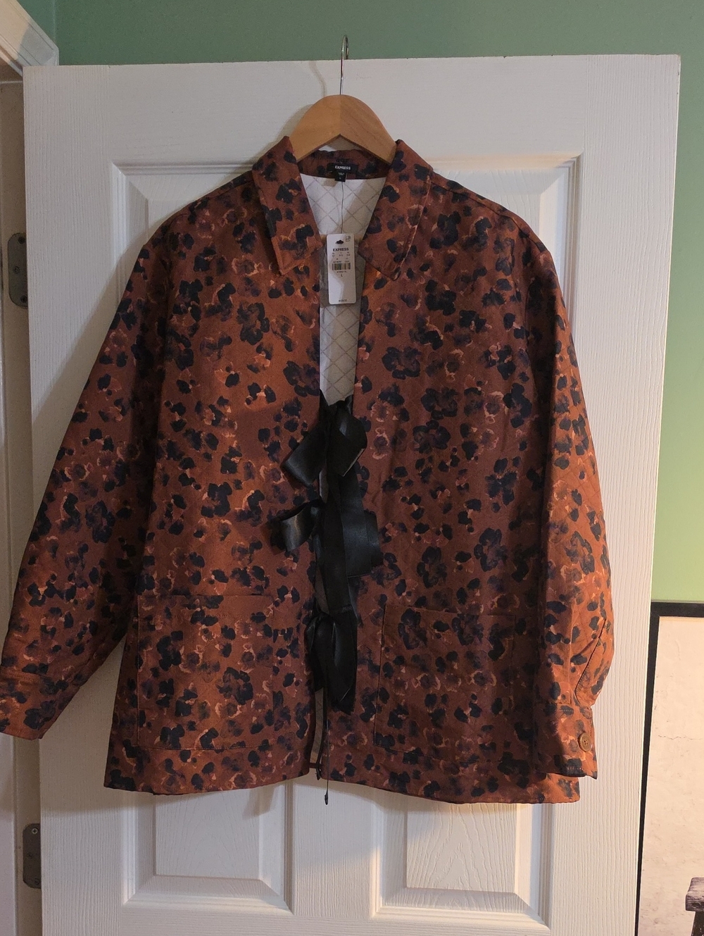 Express Burnt Orange Floral Tie-Front Jacket